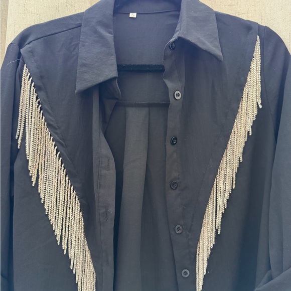 Black Beaded Women's Button up shirt - Picture 4 of 6